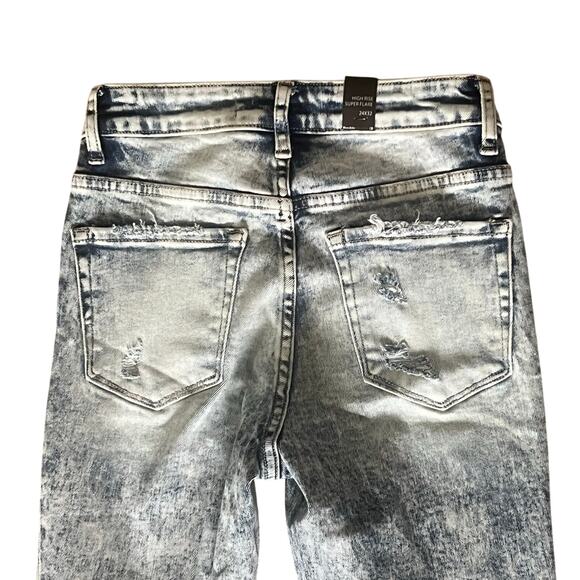 Flying Monkey High Rise Super Flare Jeans 24x32 Acid Wash Buckle NWT Edgy Y2K - Picture 6 of 6